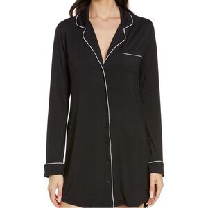 Nordstrom Lingerie Menswear Inspired Black Nightshirt, Size Small Modal‎